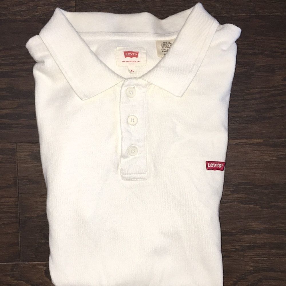 Rare Retro white Vintage Raised Chest Tab Levis Golf Polo Tennis Shirt XL mens